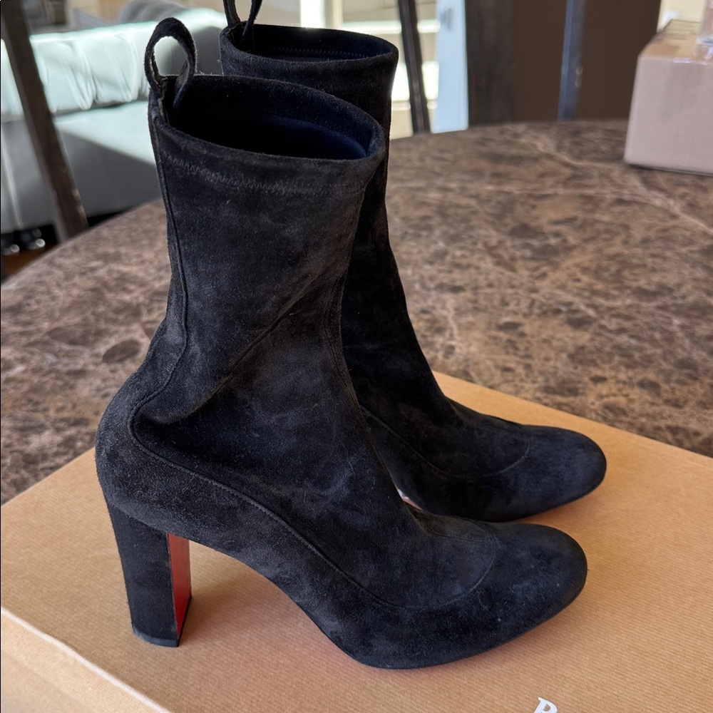 Christian Louboutin gena 85mm stretch boot bootie black suede sz 38.5 - Picture 2 of 13